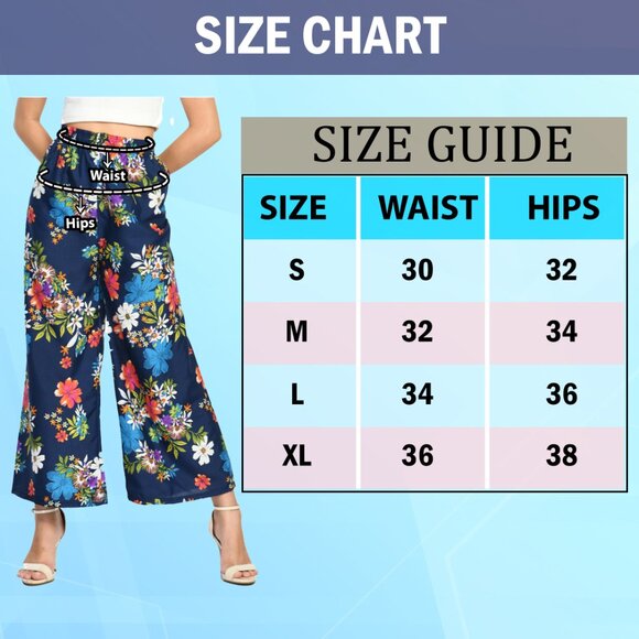 Women's Soft Cotton Blended Loose Fit Wide Leg Comfort Palazzo Printed Pants - Picture 15 of 16